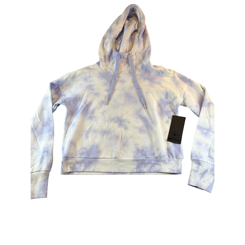 90 Degree by Reflex Womens Purple Tie Dye Cropped Hoodie Sweatshirt Small NWT